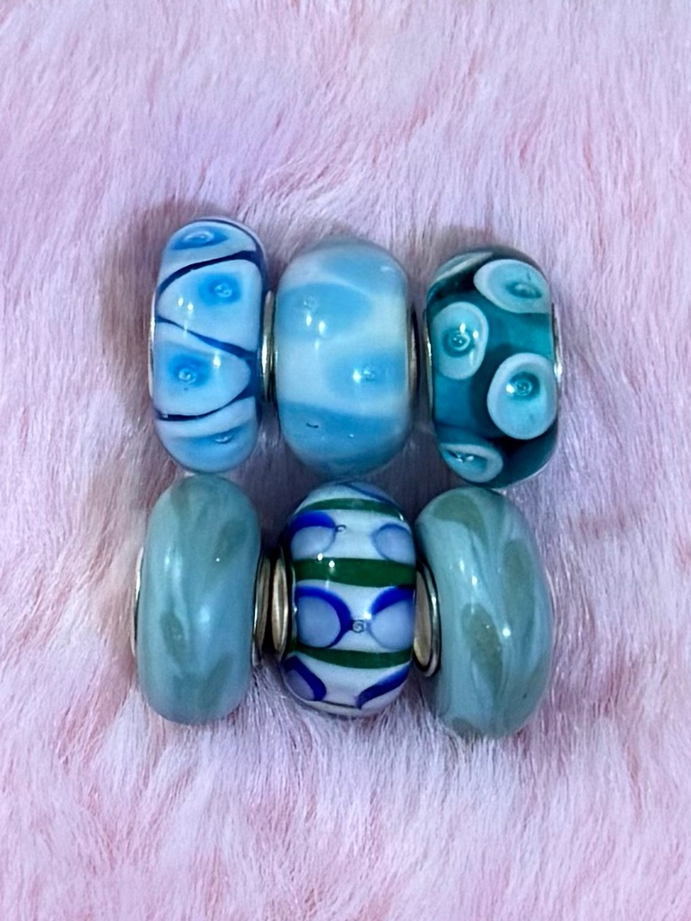 6 Blue and White Glass Murano Spacer Bead Set $10 each